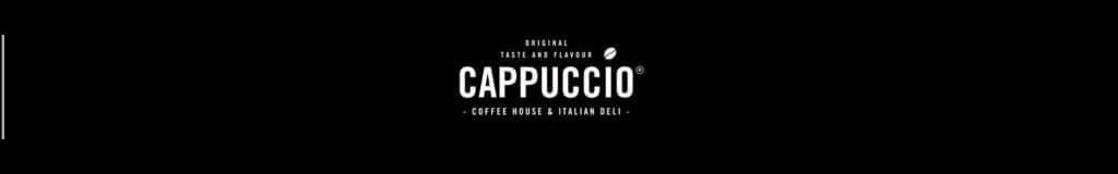 A black background featuring the word "CAPPUCCIO" prominently displayed in white. The text suggests a brand or artistic name, creating a minimalist and modern aesthetic.