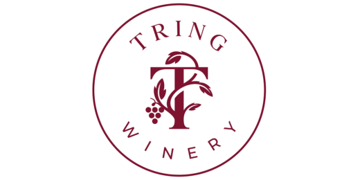 Logo of Tring Winery featuring a stylized letter "T" entwined with vine leaves and grapes, surrounded by a circular border with the text "TRING" at the top and "WINERY" at the bottom.